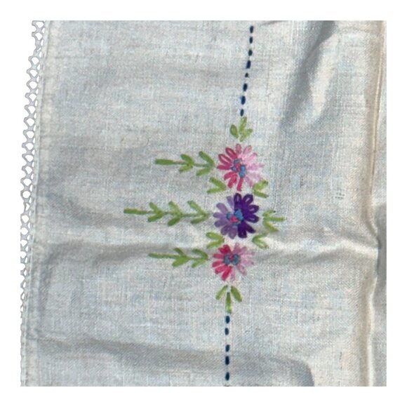 Vintage Linen Embroidered Tea Towel With Floral & Teacup Design Cottage Core - Picture 3 of 5